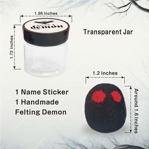 Black Tiny Demon in a Jar - Handcrafted Wool Felting Gift & Decor