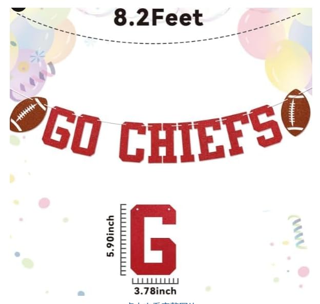 Go Chiefs Glitter Banner - Assembled Football Party Decor