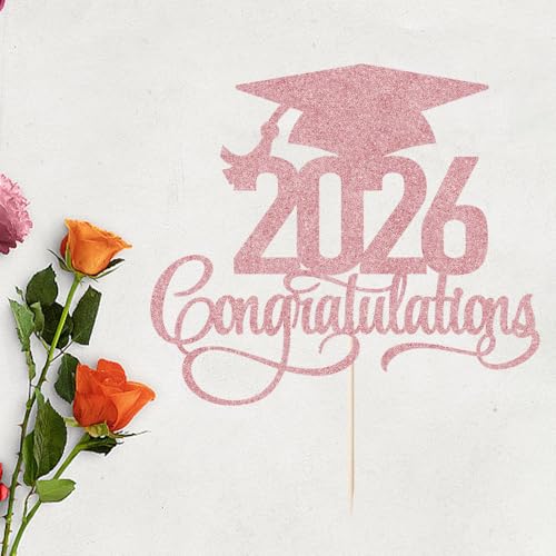 Rose Gold Glitter 2026 Graduation Cake Topper - Congrats Grad Decor