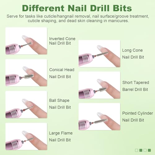 KAZIPOP 8-Piece Diamond Nail Drill Bits Set with Cleaning Brush 3/32"
