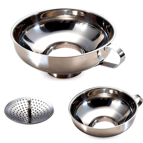 YUNFOOK 3-Piece Canning Funnel Set with Mesh Strainer - Stainless Steel for Wide & Regular Mouth Jars