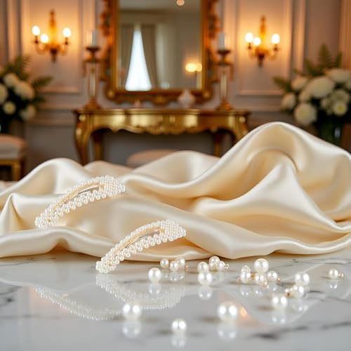 Mozff Pearl Hair Clips for Women - 2Pc Elegant Snap Barrettes