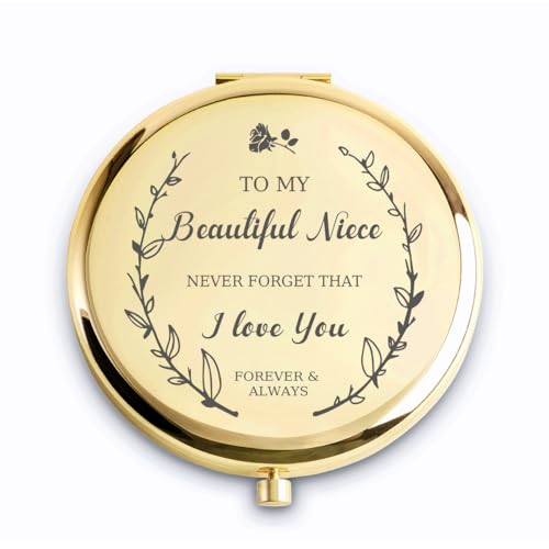 Personalized Compact Mirror for Niece from Aunt and Uncle - Custom Laser Engraved Pocket Makeup Mirror
