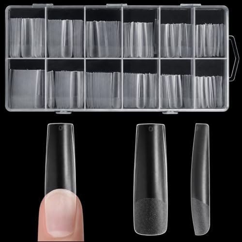 AORAEM 240PCS Long Tapered Square Nail Tips Half Matte Clear XXL