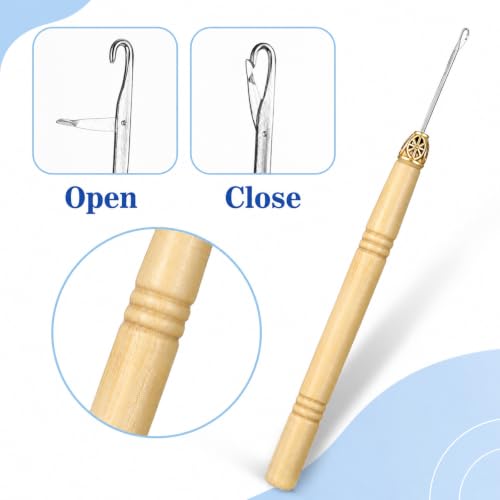 4Pcs Hair Extension Loop Tool Kit with Wooden Handle Threading Needles