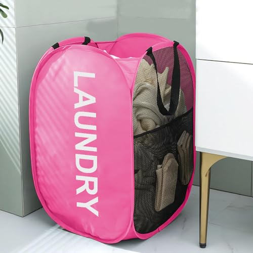 Larpur 2-Pack Pop-Up Mesh Laundry Hampers, Collapsible Gray & Pink Baskets