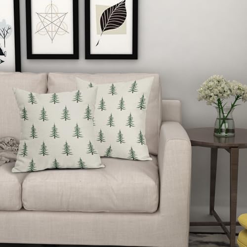 Christmas Pillow Covers 18x18 Set of 2 with Forest Green Tree Print