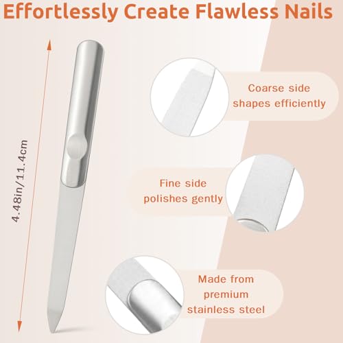 Ceemiaa 3PCS Stainless Steel Diamond Nail Files, Double-Sided Metal Files with Anti-Slip Grip