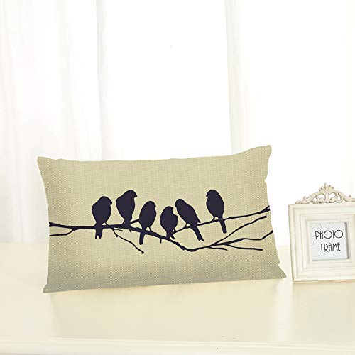 Bird Branch and Birdcage Decorative Pillow Cover - 20x12 Inches