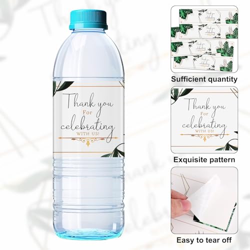 50 Wedding Water Bottle Labels - Leaf Design Thank You Stickers