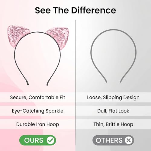Milltrip Reversible Sequin Cat Ear Headband Pink Kitty Hair Hoop