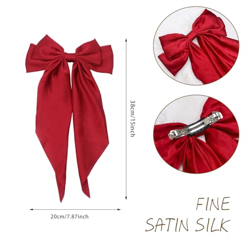 HAALII Oversized Satin Hair Barrettes - 3 Pcs Ribbon Bowknot Clips for Women