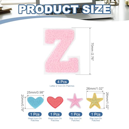 PATIKIL Pink Chenille Letter Z Iron-On Patch 2.75 Inch Alphabet DIY