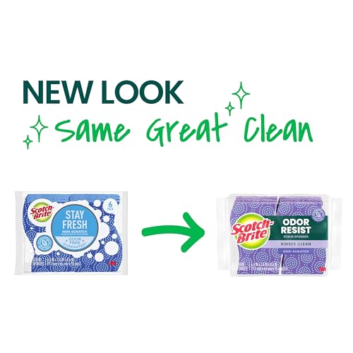 6 Pack Scotch-Brite Odor-Resist Non-Scratch Kitchen Sponges - Dishwasher Safe