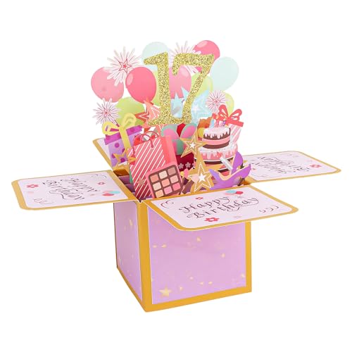 17th Birthday Pop Up Card for Girls - Unique 3D Greeting Gift