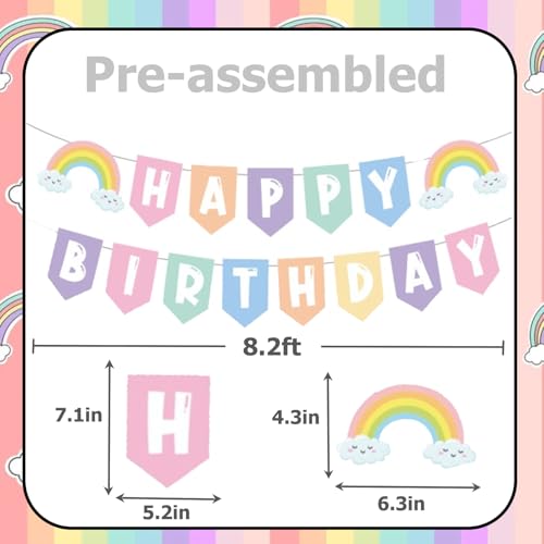 Pastel Rainbow Happy Birthday Banner with Hanging Swirls