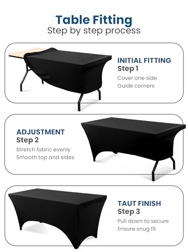 Utopia Kitchen 6ft Fitted Spandex Tablecloth, Black - 2 Pack