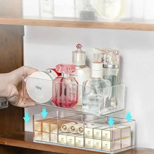 WECHENG Clear Acrylic Makeup Organizer with 3 Compartments