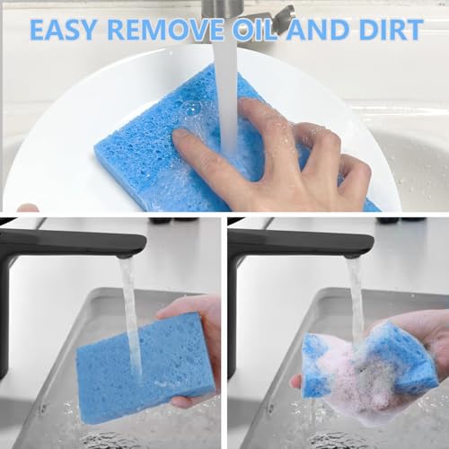 Blue Biodegradable Kitchen Sponges 6 Pack Large Size Eco-Friendly Dish Scrubbers