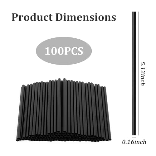 Black Plastic Cocktail Straws 5.12 Inch Pack of 100 - Disposable Drinking Straws