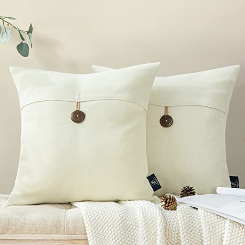 Farmhouse Throw Pillow Covers - Set of 2 Vintage Linen 18x18