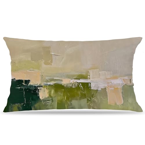 Abstract Olive Green Boho Pillow Cover 20x12, Double-Sided