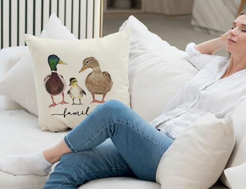 Family Duck Throw Pillow Cover 18x18, Decorative Farm Animal Cushion Case