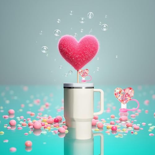 Pink Hearts Silicone Straw Covers for Stanley Cup Tumblers 30/40 oz