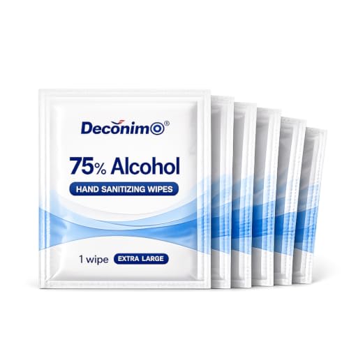 75% Ethyl Alcohol Extra Large Sanitizing Wipes - 100 Individually Wrapped 6x8 Inch Wipes for Travel, Office & Home