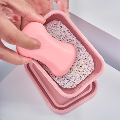 Leakproof Silicone Travel Soap Case with Draining Layer - Pink