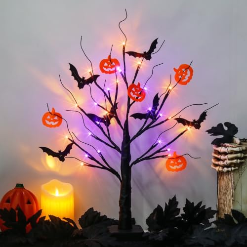 Vanthylit 22-Inch Halloween Tree with Purple & Orange LED Lights