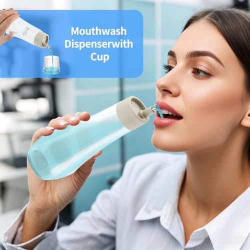 Ranjaner 8.8oz Glass Mouthwash Dispenser with Pour Spout and Cup