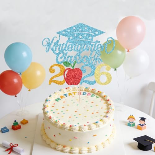 Class of 2026 Kindergarten Graduation Cake Topper Blue Party Decor