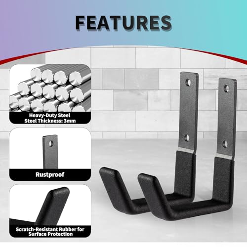Heavy Duty Wall Mount Utility Hooks - Steel Garage Tool Organizer (2 Pack)