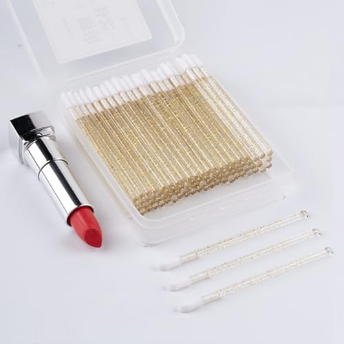 50PCS Disposable Crystal Lip Brushes - Gold Handle Makeup Applicator Wands