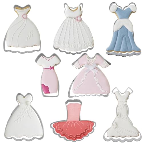 Stainless Steel Dress Shaped Cookie Cutters Set - 8 Pcs for Baking & Decorating