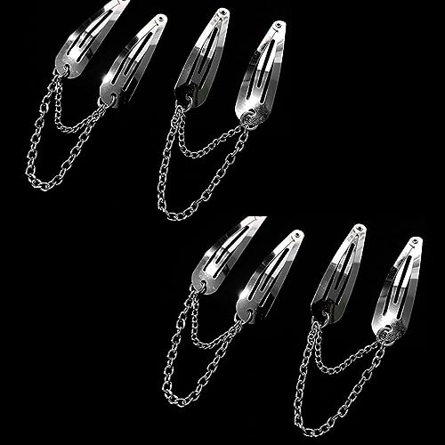 Silver Metal Hair Barrettes with Chain Cross and Heart Pendants 4 Pack