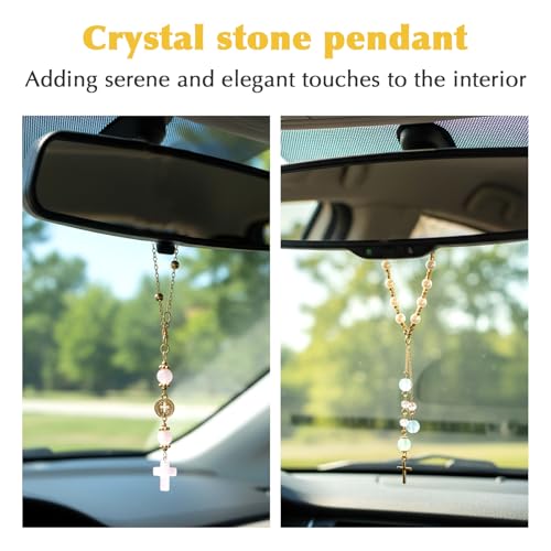 2 Pack Crystal Cross Rearview Mirror Charms - Beaded Hanging Ornaments