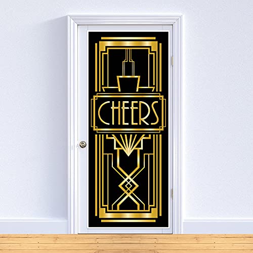 Beistle Cheers Door Cover - Black & Gold 1920s Party Decor