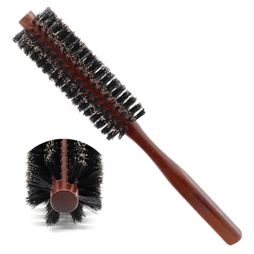 Qjaiune Small Boar Bristle Round Hair Brush for Short Hair and Bangs