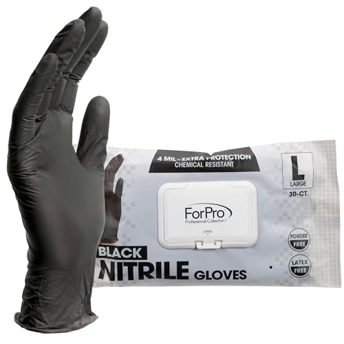 ForPro Professional Disposable Nitrile Gloves, 30 Count, Large, Black