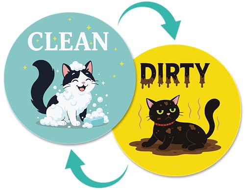 Double-Sided Clean Dirty Dishwasher Magnet with Cute Cat Design