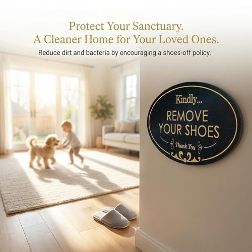 Kindly Remove Your Shoes Sign - Elegant Oval Door Sign 6.3" x 3.8"