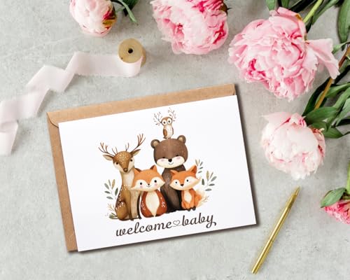 Welcome Baby Animals Card - New Baby Shower Greeting Card for New Mom