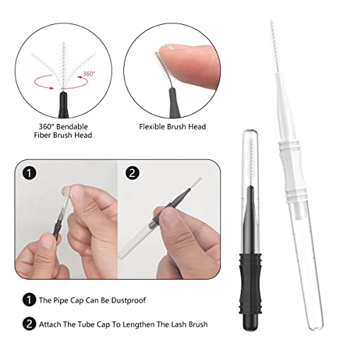 CANIPHA 20 Pcs Micro Eyebrow Spoolie Brushes with Caps for Lash Lamination
