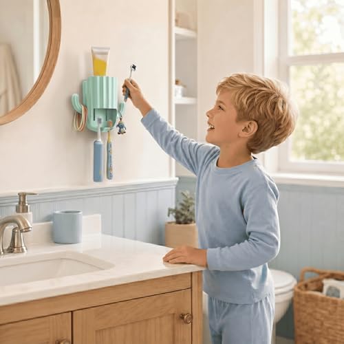 Cute Cactus Toothbrush Holder - Wall Mounted Kids Bathroom Organizer