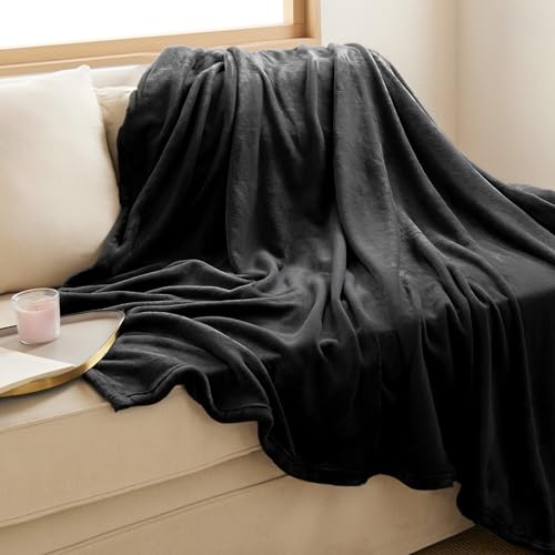Bedsure GentleSoft Fleece Blanket - Twin Size 60x80, Black Plush Throw