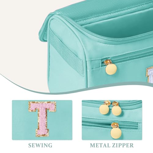 COSHAYSOO Initial Hanging Travel Toiletry Bag Preppy Teal Blue Letter T