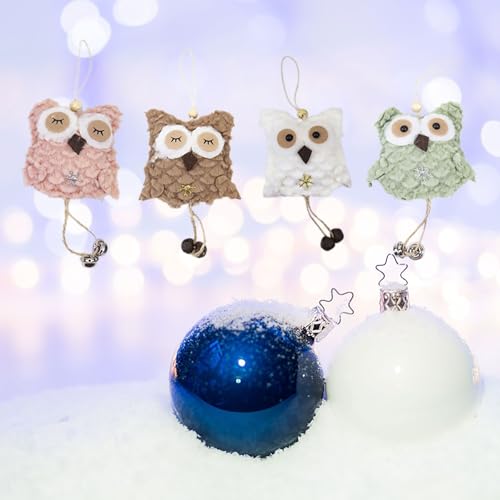 Berfutall Plush Owl Christmas Tree Ornaments 4-Pack Woodland Holiday Decor