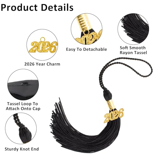 Class of 2026 Graduation Tassel with Gold Charm - Black